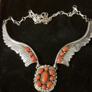 Russell Sam Sterling Necklace w/Coral stones